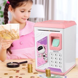 Електронна Скарбничка-сейф з кодовим замком відбитком пальця та купюроприймачем, 19 х 13 х 13 см, Рожевий