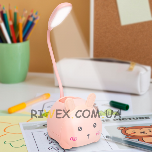 Дитяча настільна LED лампа у вигляді зайчика з підставкою для телефона і ручок рожевий CX0015 B