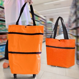 Складна жіноча хозяйська сумка-валіза на колесах для покупок, Помаранчева (219)