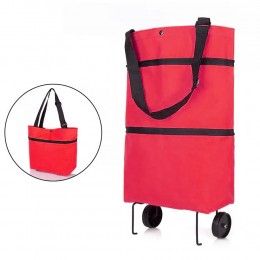 Складна жіноча хозяйська сумка-валіза на колесах для покупок, Червона (219)