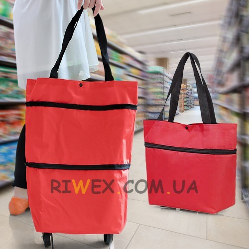 Складная женская хозяйская сумка-чемодан на колесах для покупок, Красный (219)