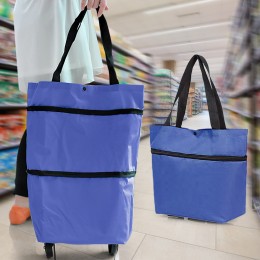 Складна жіноча хозяйська сумка-валіза на колесах для покупок, Синя (219)
