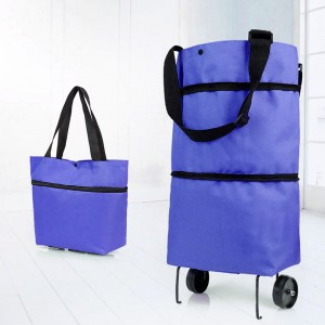 Складная женская хозяйская сумка-чемодан на колесах для покупок, Синяя (219)