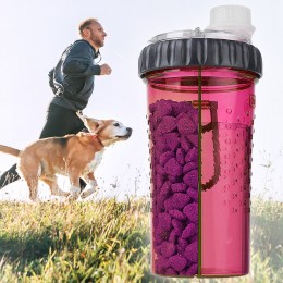 Пляшка подвійна Dexas Snack-Duo для води і корму або ласощів 480 мл, Рожевий (205)