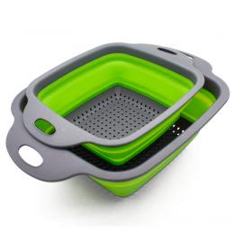 Дуршлаг силиконовый раскладной (квадратный) Collapsible filter baskets, зеленый