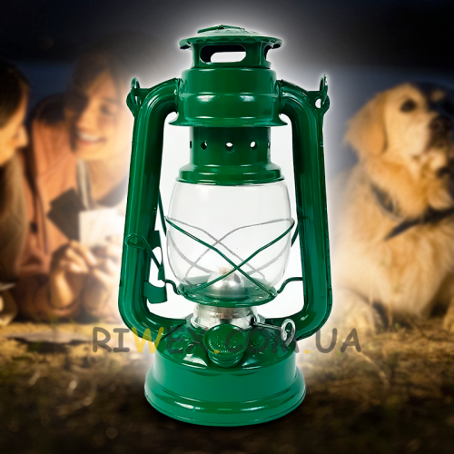 Керосиновая походная лампа "Летучая мышь" 24 см, зеленый