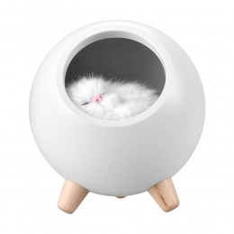 Круглый ночник Котик в домике с зарядкой от USB, Белый (624)