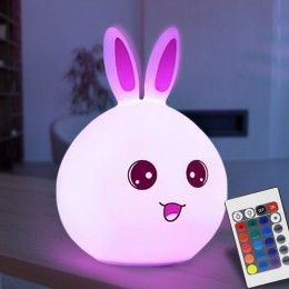 Силіконовий світлодіодний нічник Кролик з вушками, сенсорне керування, пульт керування, 16 колірних режимів, Рожевий (237)