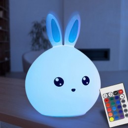 Силіконовий світлодіодний нічник Кролик з вушками, сенсорне керування, пульт керування, 16 колірних режими, Блакитний (237)
