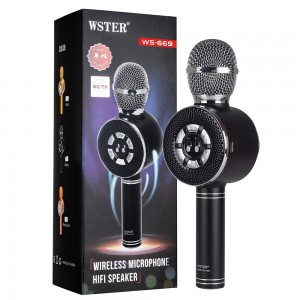 Детский микрофон Wster WS-669 с функцией караоке USB, microSD, AUX, Bluetooth, Черный (252)