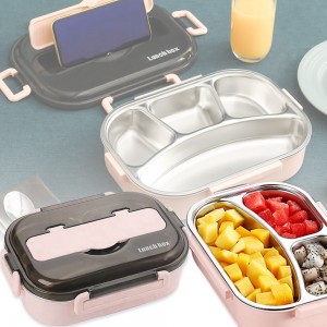Ланч бокс Shengde Liner Lunch Box на 3-4 секции с отсеком для приборов, Розовый