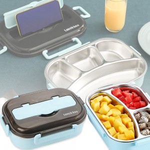 Ланч бокс Shengde Liner Lunch Box на 3- 4 секції з відсіком для приборів, Блакитний