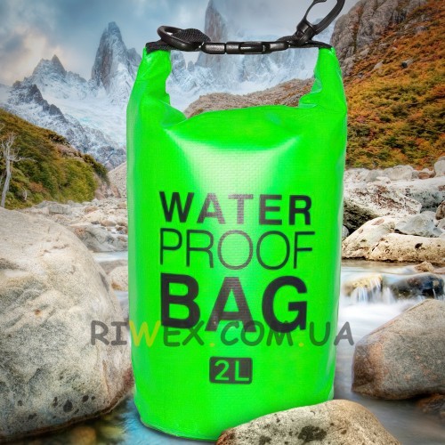 Сумка-мешок Ocean Pack, гермомешок со шлейкой на плечо водонепроницаемый 2 л, Зеленый