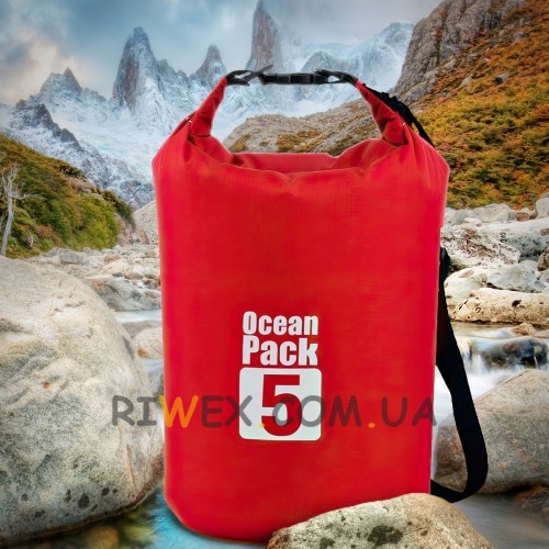 Сумка-мешок Ocean Pack, гермомешок со шлейкой на плечо водонепроницаемый 5 л, Красный