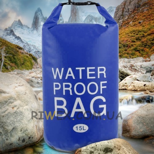 Сумка-мешок Ocean Pack, гермомешок со шлейкой на плечо водонепроницаемый 15 л, Синий