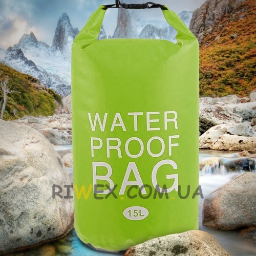 Сумка-мешок Ocean Pack, гермомешок со шлейкой на плечо водонепроницаемый 15 л, Зеленый