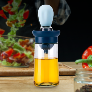 Скляна пляшечка для олії із силіконовою щіточкою 180 мл Блакитна (205)