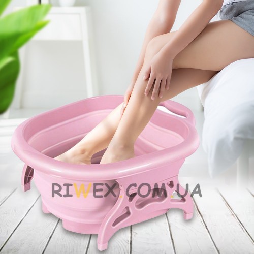 Розкладна ванночка-массажер для ніг роликова, 4 види масажу, Рожевий (219)