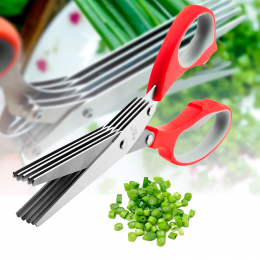 Кухонные ножницы с 5 лезвиями для нарезки зелени Herb Scissors красные (В)