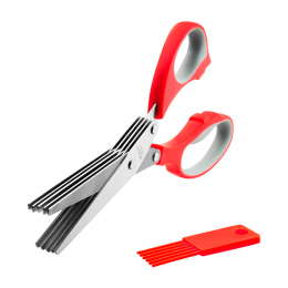 Кухонные ножницы с 5 лезвиями для нарезки зелени Herb Scissors красные (В)