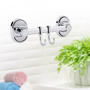 Тримач для рушників та халатів у формі планки з двома пересувними гачками, Хром (DRK)