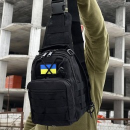 Сумка-слинг через плечо с флагом Украины на 6 литров, Черная