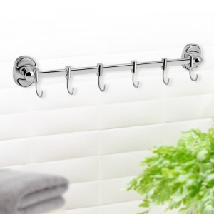 Тримач для рушників та халатів у формі планки з 6-ма пересувними гачками, Хром (DRK)