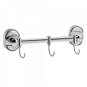 Тримач для рушників та халатів у формі планки з трьома пересувними гачками, Хром (DRK) Тримач для рушників та халатів у формі планки з трьома пересувними гачками, Хром (DRK)