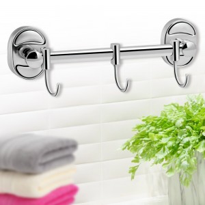 Тримач для рушників та халатів у формі планки з трьома пересувними гачками, Хром (DRK) Тримач для рушників та халатів у формі планки з трьома пересувними гачками, Хром (DRK)