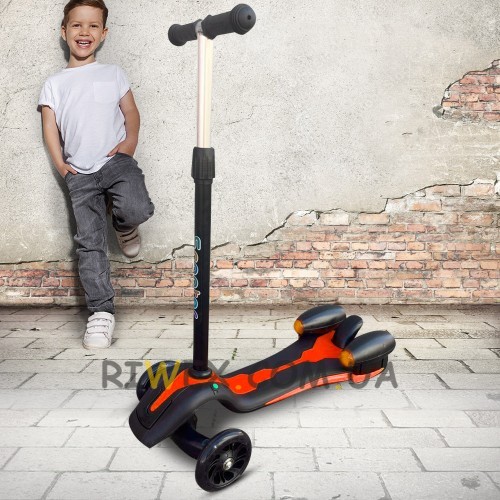 Детский самокат Moby Kids Junior Rocket 120 мм PU, свет, фара, звук,  Оранжевый
