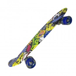 Пенни борд синий "граффити-джокер" скейт 25 с светящимися колесами Penny Board до 80 кг (HA-712)