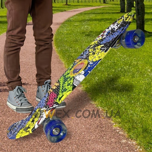 Пенні борд синій "графіті-джокер" скейт 25 з колесами що світяться Penny Board до 80 кг (HA-712)