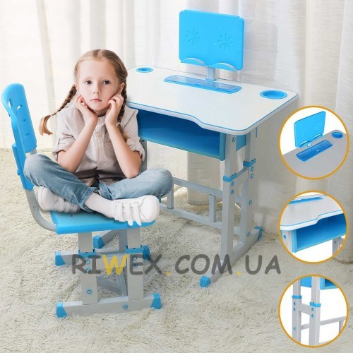 Дитячий  регульований столик парта зі стільчиком Side table Синій (NJ-492)