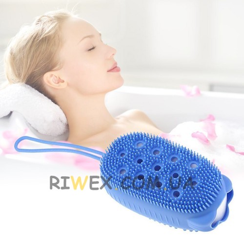 Силіконова масажна щітка Bubble bath brush для душу з петелькою, Синій