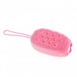 Силіконова масажна щітка Bubble bath brush для душу з петелькою, Рожевий