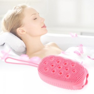 Силіконова масажна щітка Bubble bath brush для душу з петелькою, Рожевий