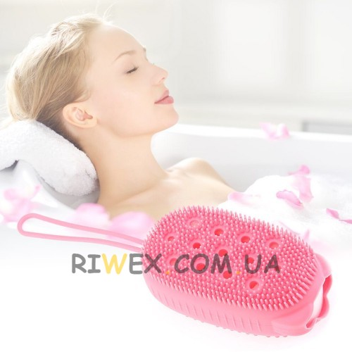 Силиконовая массажная щетка Bubble bath brush для душа с петелькой, Розовый