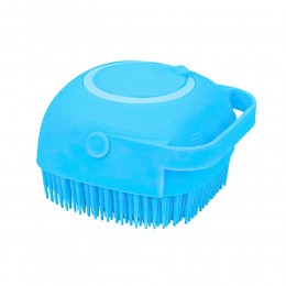 Силіконова щітка для тварин з резервуаром для шампуню 80 мл масажна щітка для купання собак і котів, Блакитний