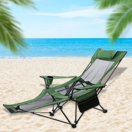Шезлонг садовий пляжний розкладний Jet Green крісло-лежак з підсклянником та підлокітниками, Зелений (509)