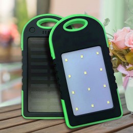 УМБ Портативный аккумулятор Power bank на солнечной батарее с LED-фонарем, 5000 mhA, Зеленый (H-11)