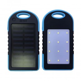 УМБ Портативный аккумулятор Power bank на солнечной батарее с LED-фонарем, 5000 mhA, Синий (H-11)