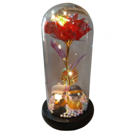 Декоративная роза под колбой с LED подсветкой D9/C с фигурками