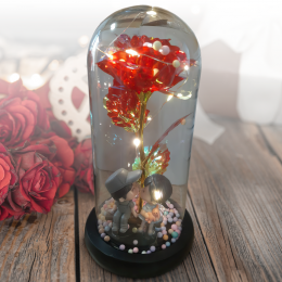 Декоративная роза под колбой с LED подсветкой D9/А с фигурками
