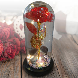 Декоративная роза под колбой с LED подсветкой D9/D с фигурками