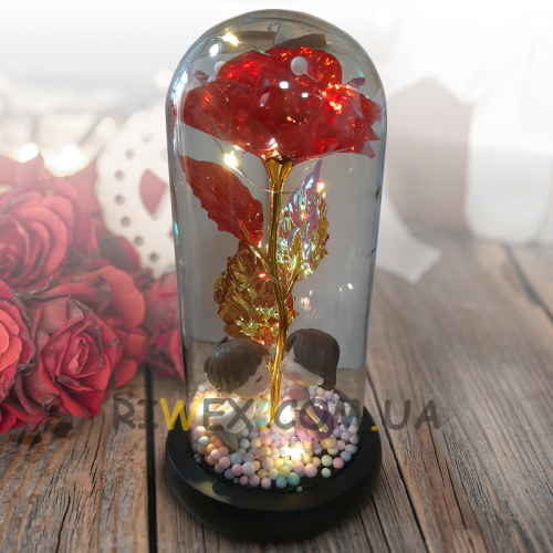 Декоративная роза под колбой с LED подсветкой D9/D с фигурками