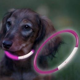 Ошейник с подсветкой для собак с USB-зарядкой M (50 см), Розовый (205)