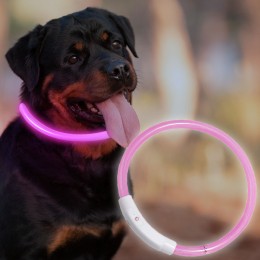 Нашийник з підсвічуванням для собак з USB-зарядкою L(70 см), Рожевий (205)