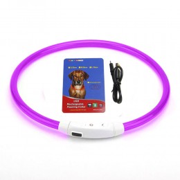 Ошейник с подсветкой для собак с USB-зарядкой L(70 см), Фиолетовый (205)
