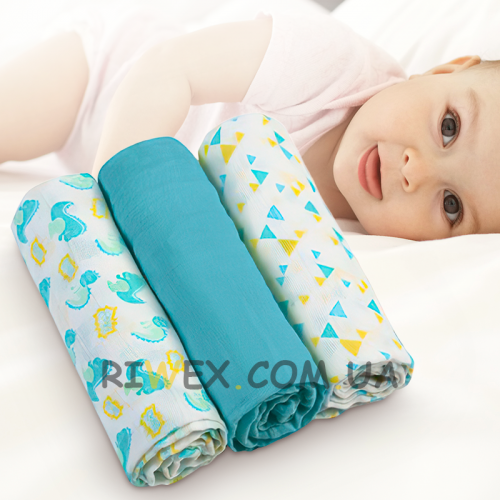 Комплект детских пеленок 3 шт. муслиновые хлопчатобумажные (70х70 см) Голубой 348/03 (SB)