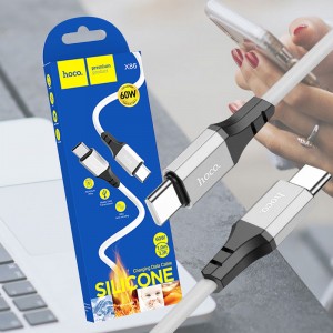 Кабель Hoco X86 Type-C To Type-C Spear 60W Silicone Charging Data Cable, Белый (206)